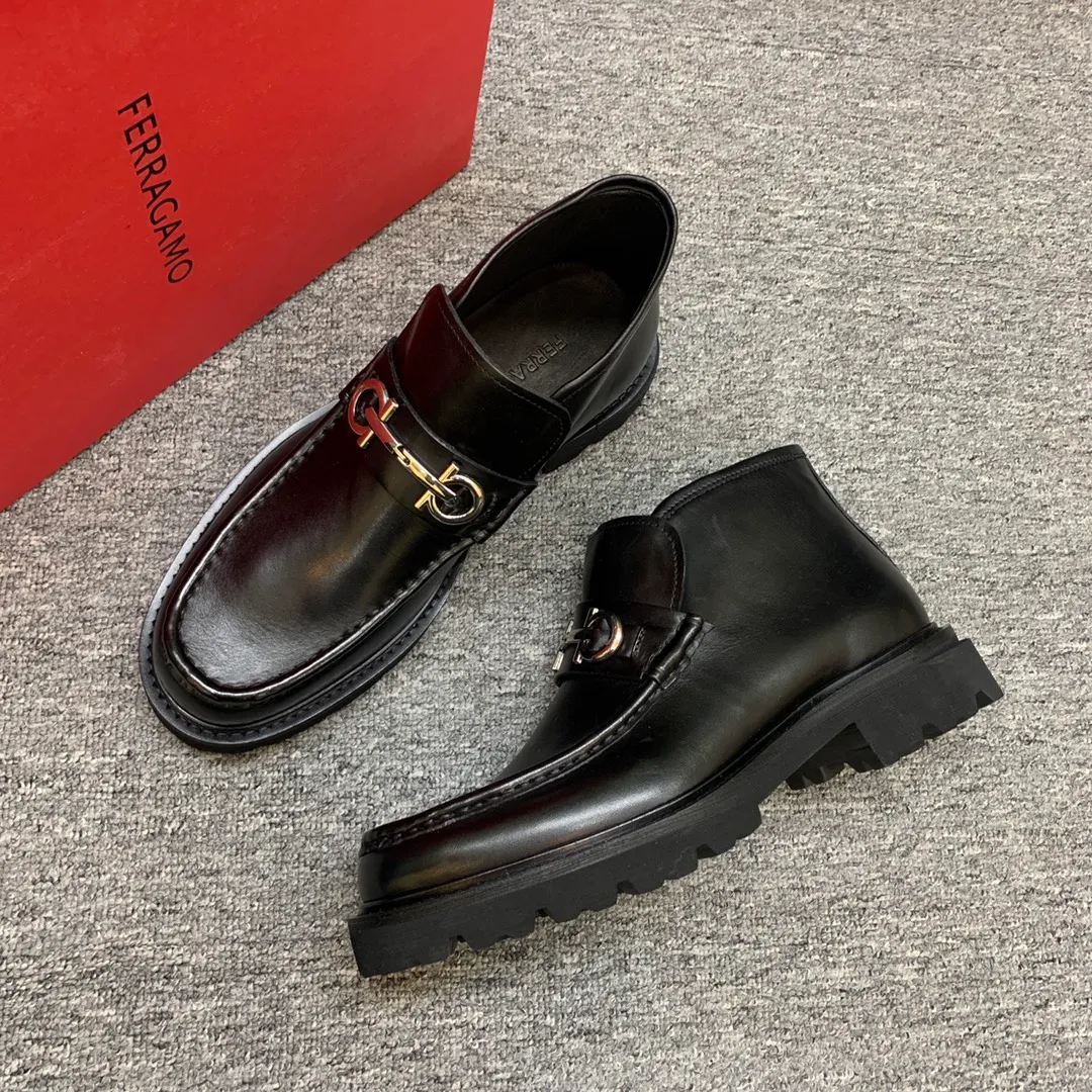 Men's shoes 💰960 🎁🎁🎁😈【Ferragamo】Men's high-top boots, the latest hot style, 1:1 original purchase quality, top quality, imported cowhide for the uppers, imported cowhide for the lining and feet, with original lightweight foam outsole, matching code 39-44, (38, 45 custom-made, non-refundable),